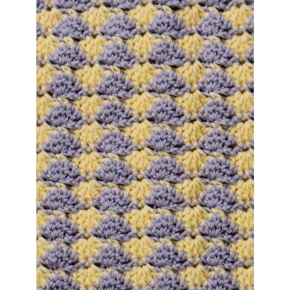 Vintage Afghan Handmade Crochet Throw Baby Lap Blanket Yellow Purple 34x27in‎